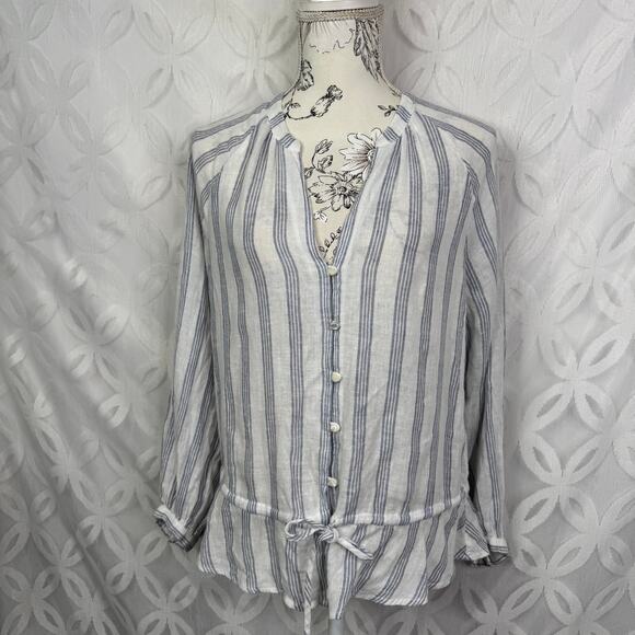 Rails Marti Cayman Striped Linen Blue White Blouse Size S - Picture 12 of 13